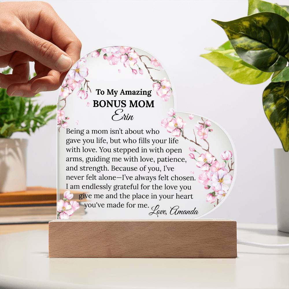 Bonus Mom Acrylic Heart Plaque