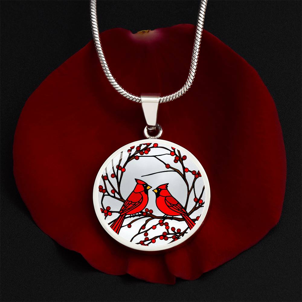 Cardinal Birds Necklace, Floral Pendant, Gold Finish Jewelry Gift, Nature-Inspired Necklace, Red Cardinals Pendant, Elegant Jewelry Gift