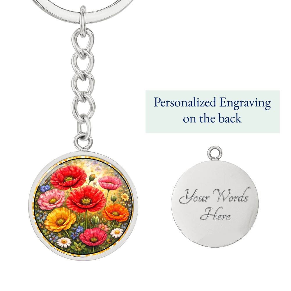 Personalized Peony Flowers Engraved Necklace Bracelet or Keychain