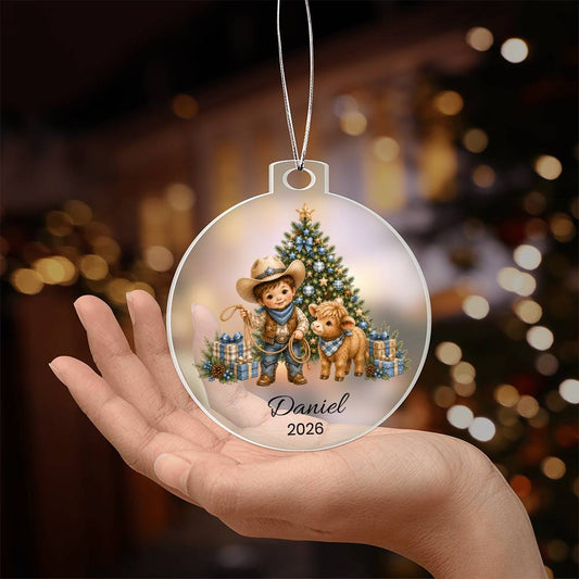 Highland Cow Cowboy Boys Christmas Ornament