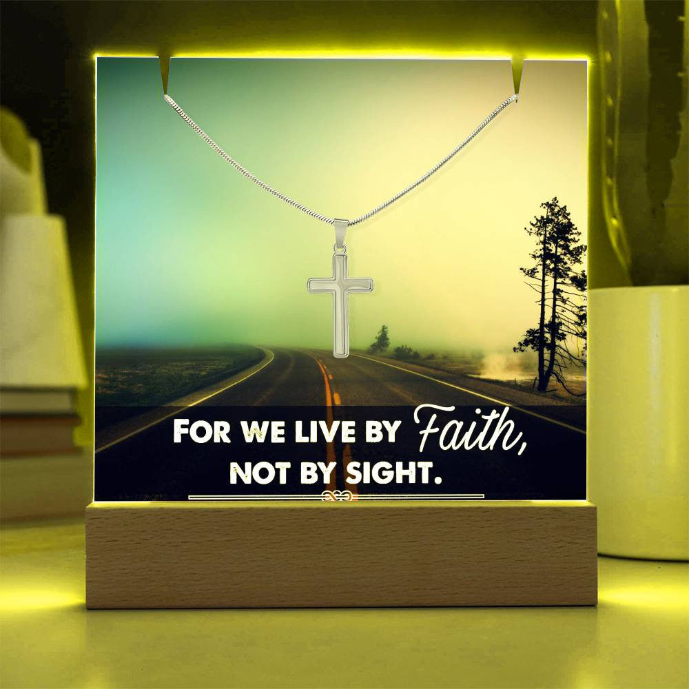 For We Live by Faith Religious Plaque & Cross Gift Set-[Heartfelt Family Gift]