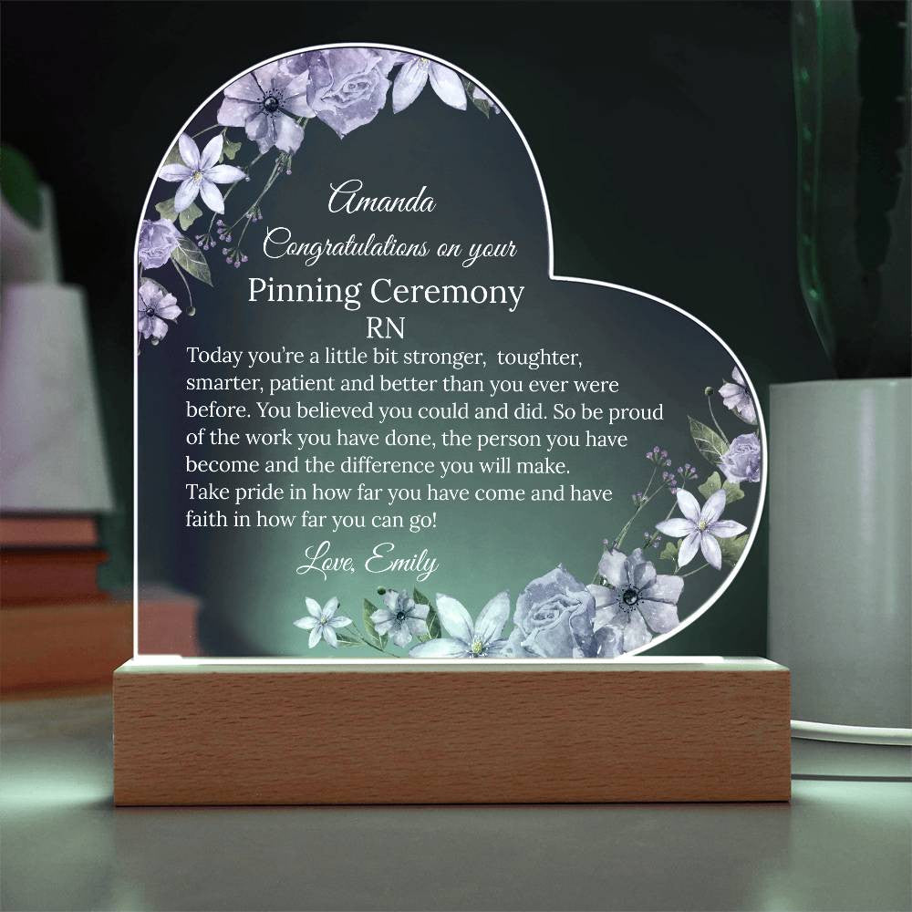 Personalized Pinning Ceremony Acrylic Heart Plaque