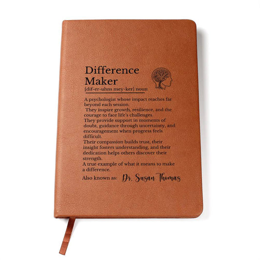 Psychologist Difference Maker Journal, Vegan Leather Notebook, Graduation Gift for Psychologists, Personalized Gift