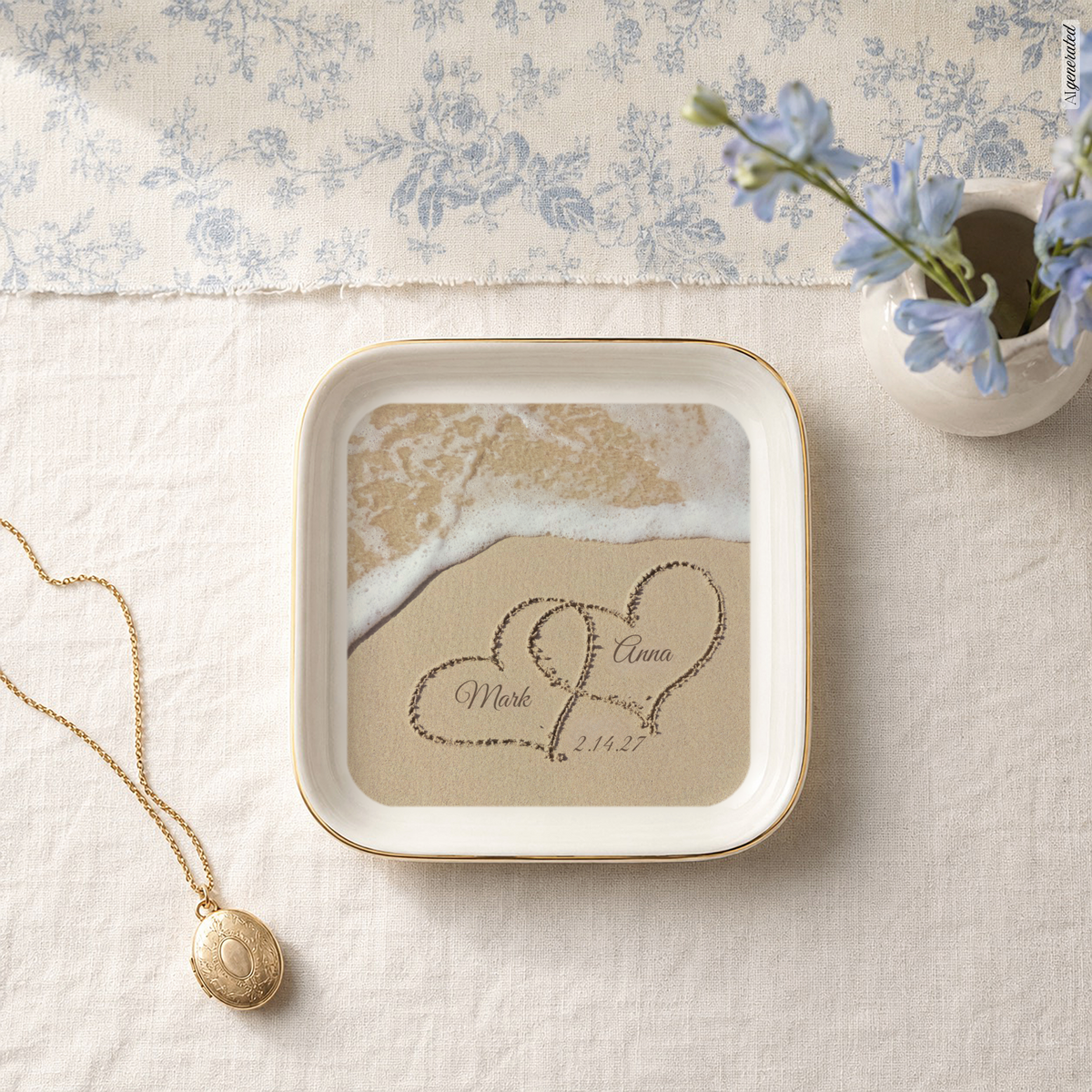 Beach Names in the Sand Couple Jewelry Dish