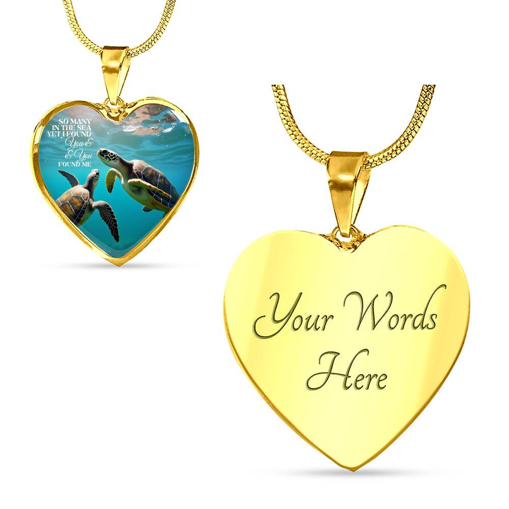 So Many In The Sea Turtles Heart Necklace with Engraving-[Heartfelt Family Gift]