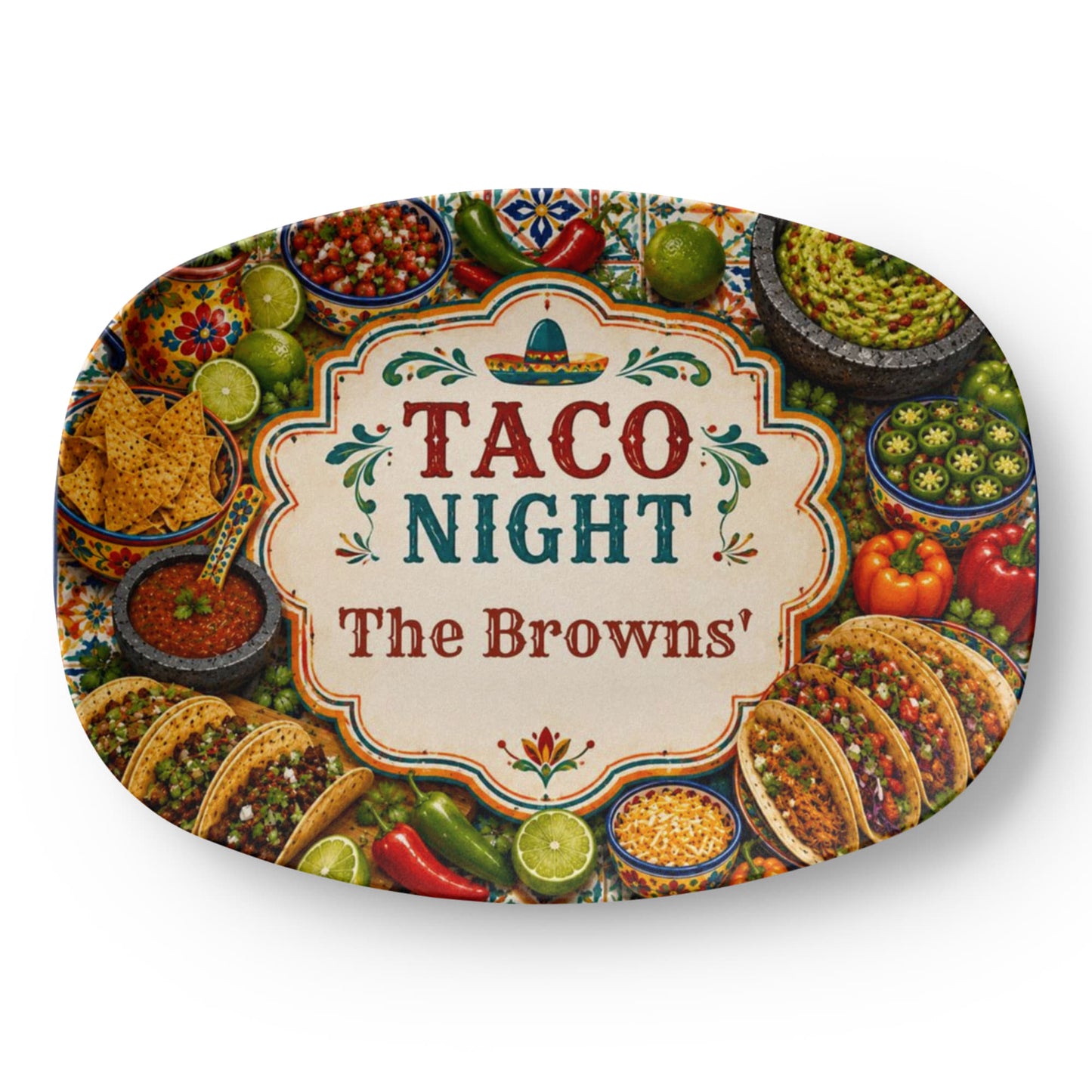 Personalized Taco Serving Tray, Family Name Tray, Custom Taco Night Platter, Mexican Fiesta Decor, Unique Housewarming Gift, Kitchen Tableware,