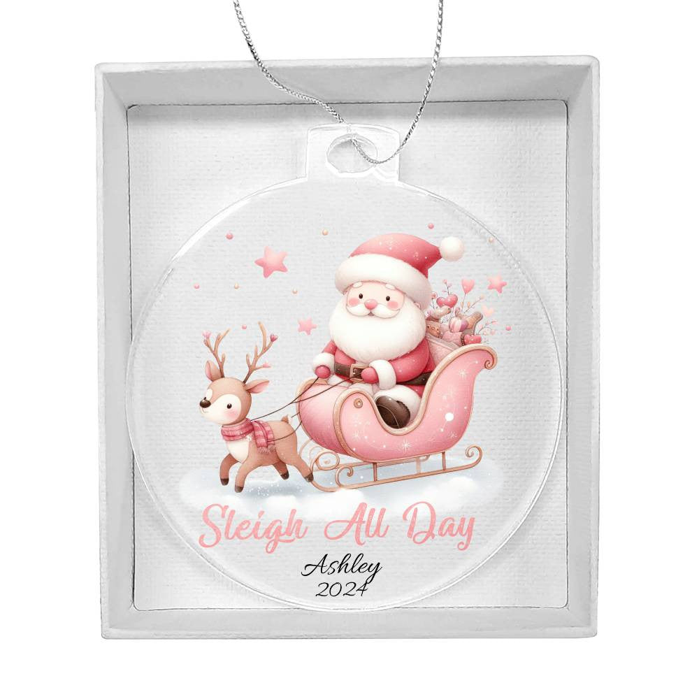 Pink Sleigh All Day Acrylic Christmas Ornament-[Heartfelt Family Gift]
