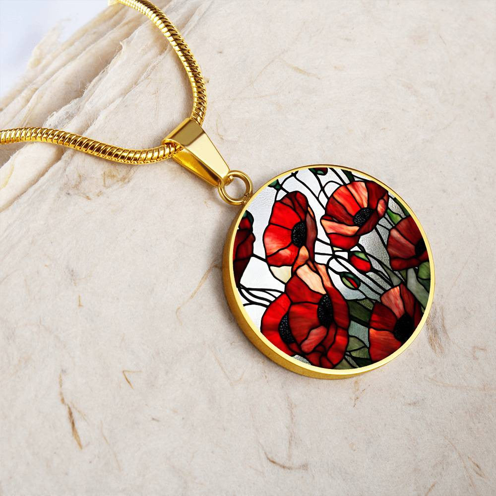 Red Poppy Flower Necklace or Bangle Bracelet with Optional Engraving-[Heartfelt Family Gift]