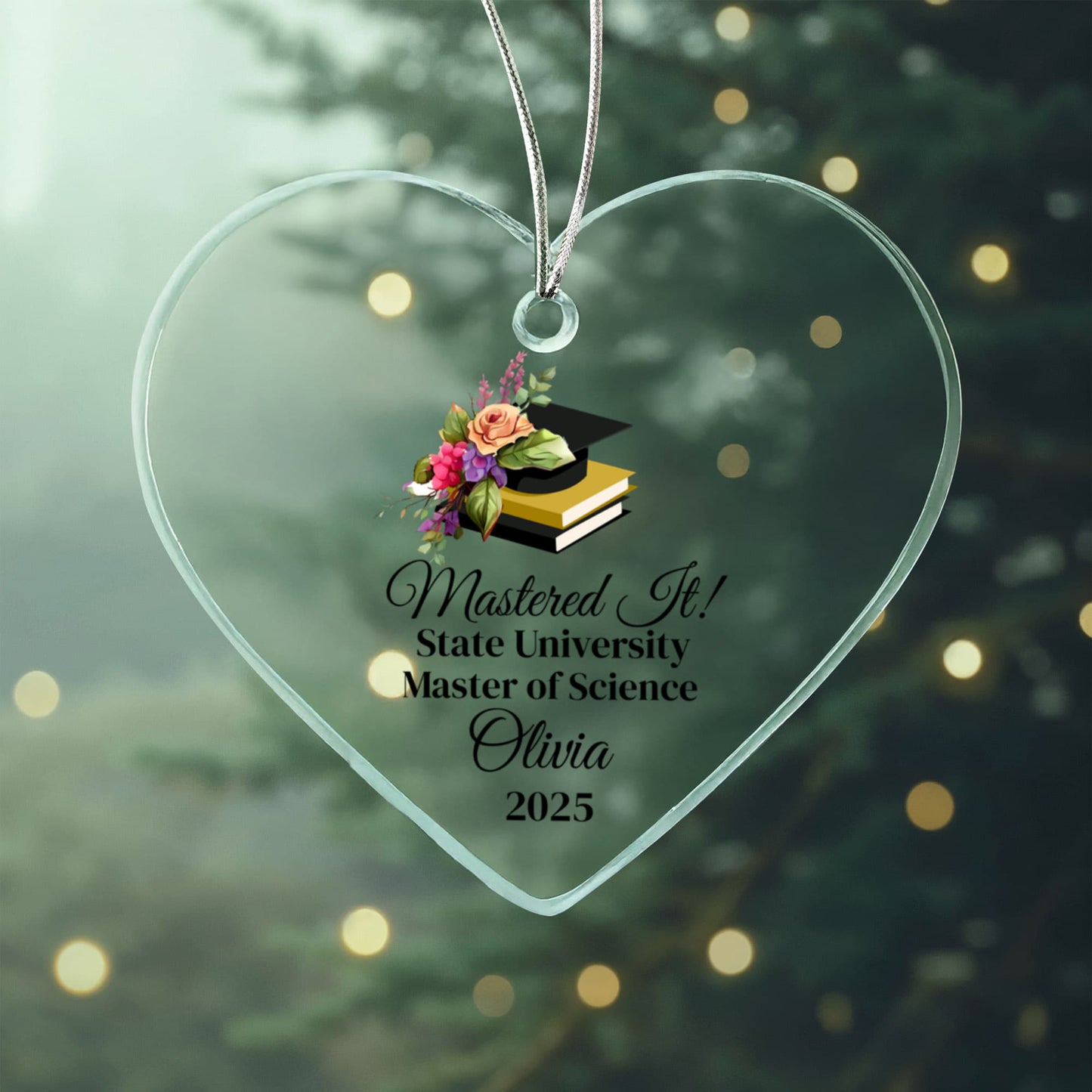 Masters Degree Graduation Acrylic Heart Ornament