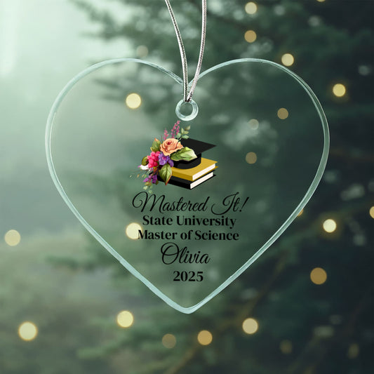 Masters Degree Graduation Acrylic Heart Ornament