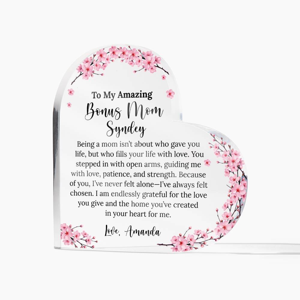 Personalized Bonus Mom Heart Plaque