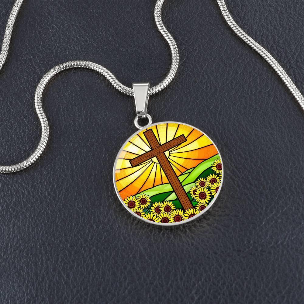 Sunflower Cross Floral Pendant Necklace