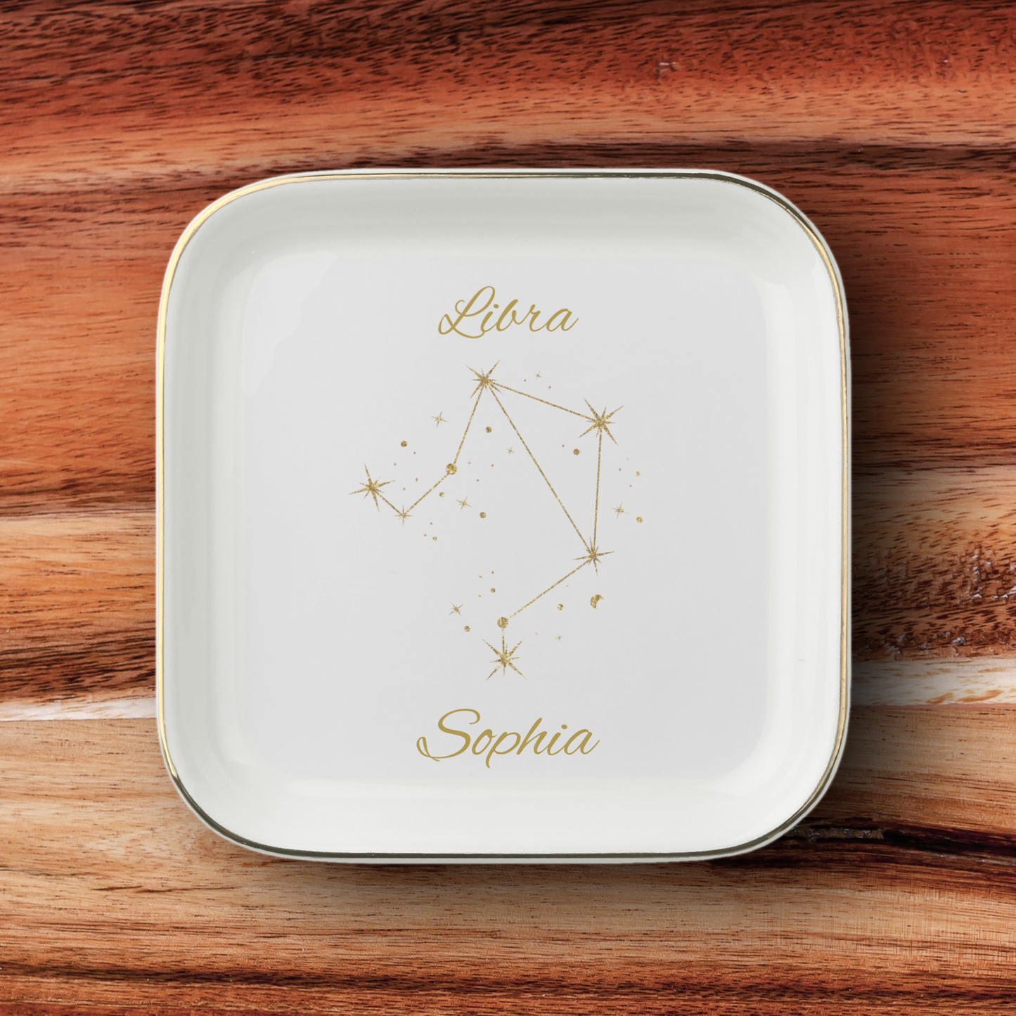 Libra Zodiac Jewelry Dish, Gold Constellation Trinket Tray, Astrology Gift for Libra Birthday, Elegant Ceramic Ring Holder Decor Gift