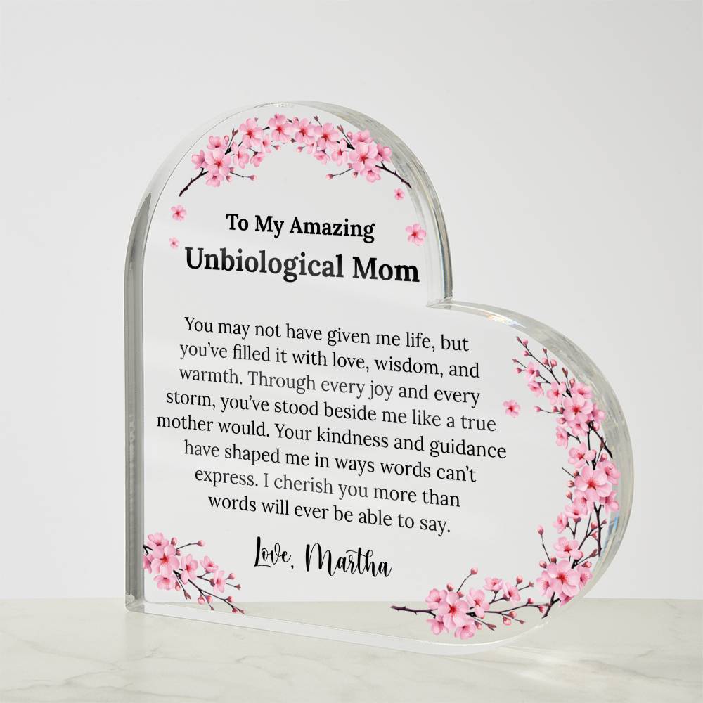 Personalized Unbiological Mom Heart Plaque