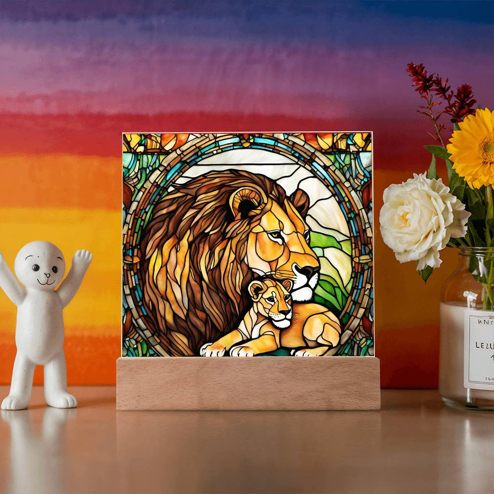 Mama Lion and Cub Acrylic Square Plaque-[Heartfelt Family Gift]