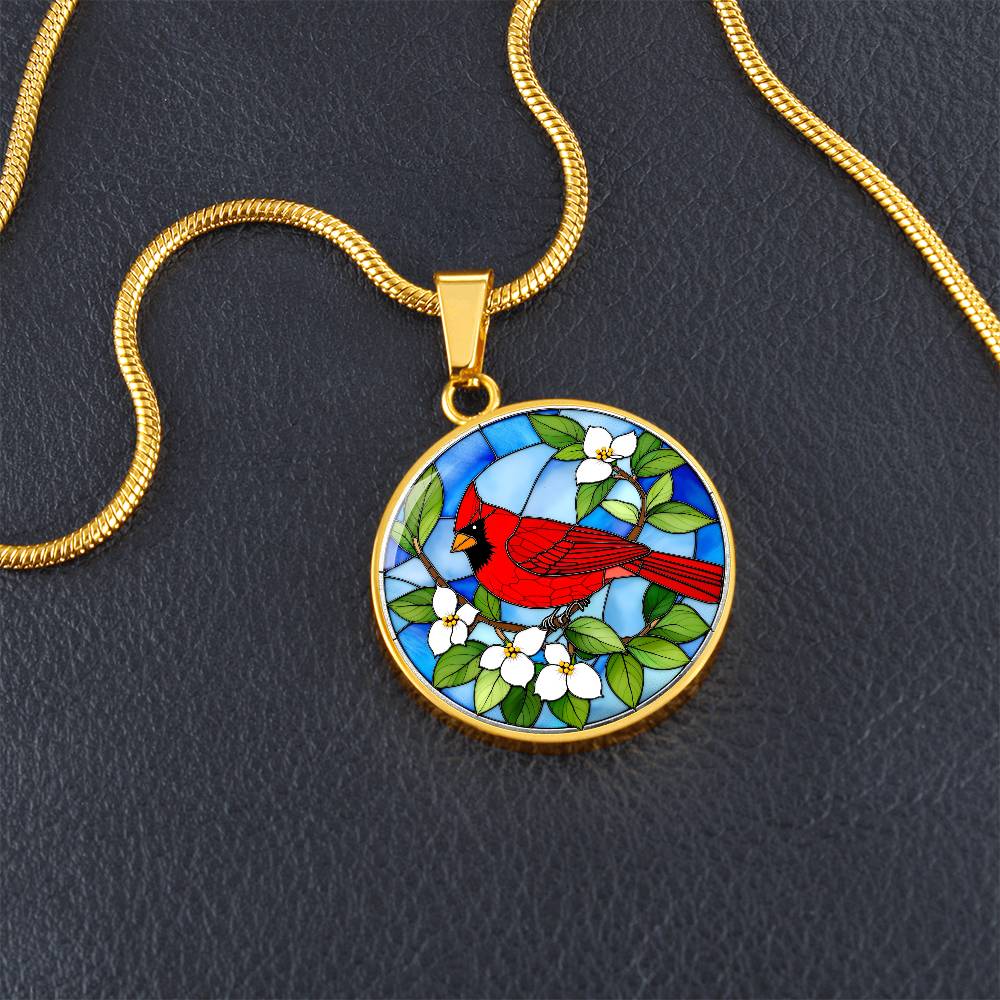Cardinal Faux Stain Glass Pendant Necklace