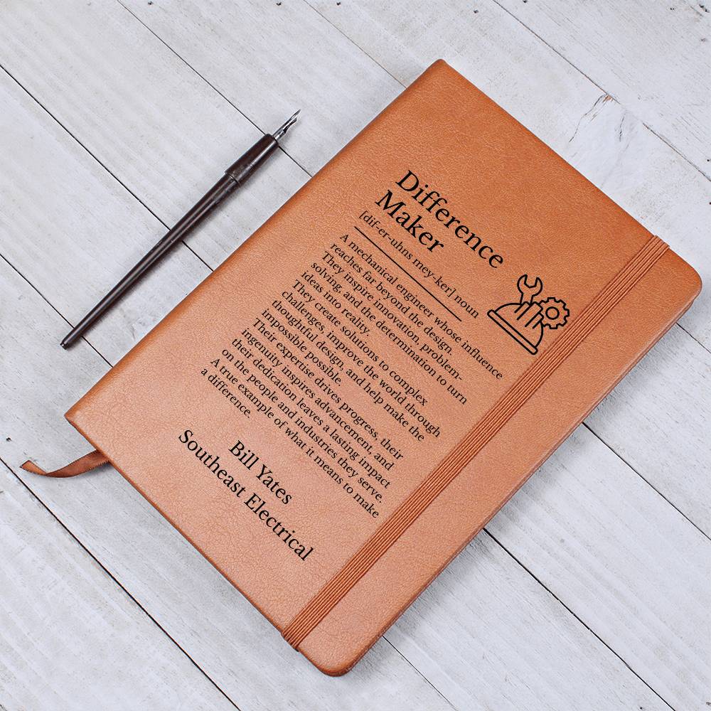 Mechanical Engineer Gift, Vegan Leather Journal, Inspirational Engineer Notebook
