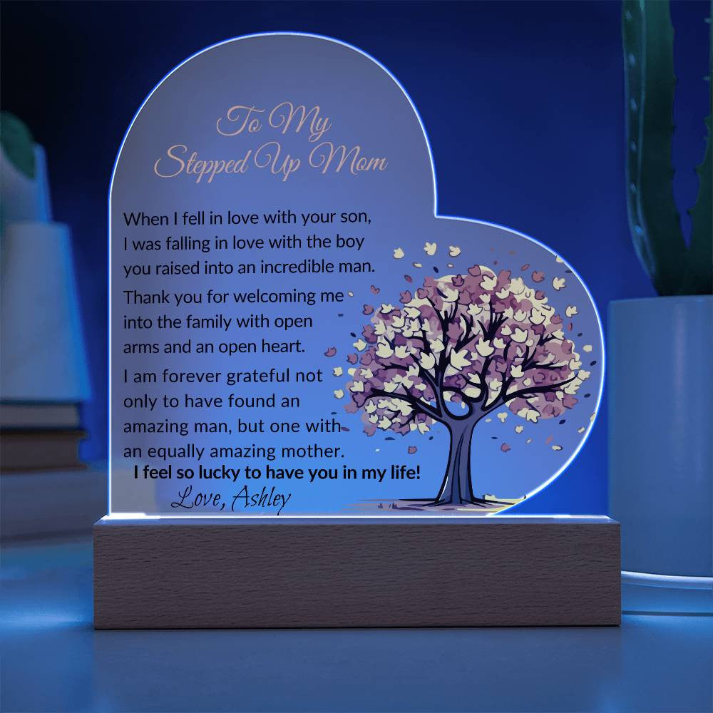 Stepped Up Mom Acrylic Heart Plaque Gift-[Heartfelt Family Gift]