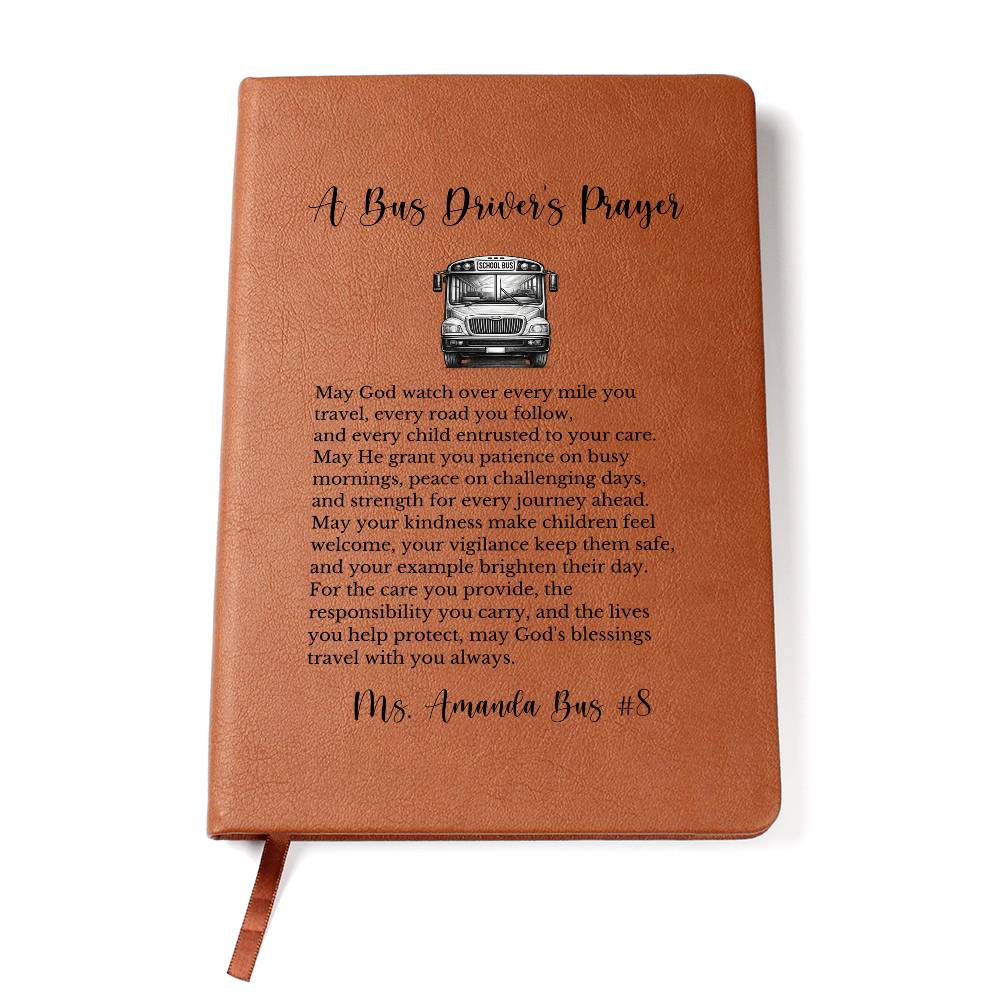 Bus Driver Prayer Journal Gift, Personalized Leather Notebook, School Bus Driver Keepsake