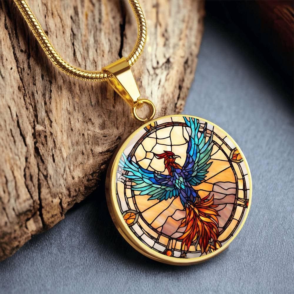 Rising Phoenix Round Pendant Necklace in Gold or silver-[Heartfelt Family Gift]