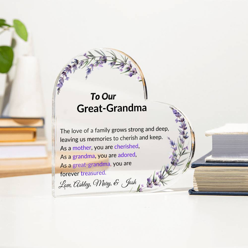 Great Grandma Acrylic Heart Plaque-[Heartfelt Family Gift]