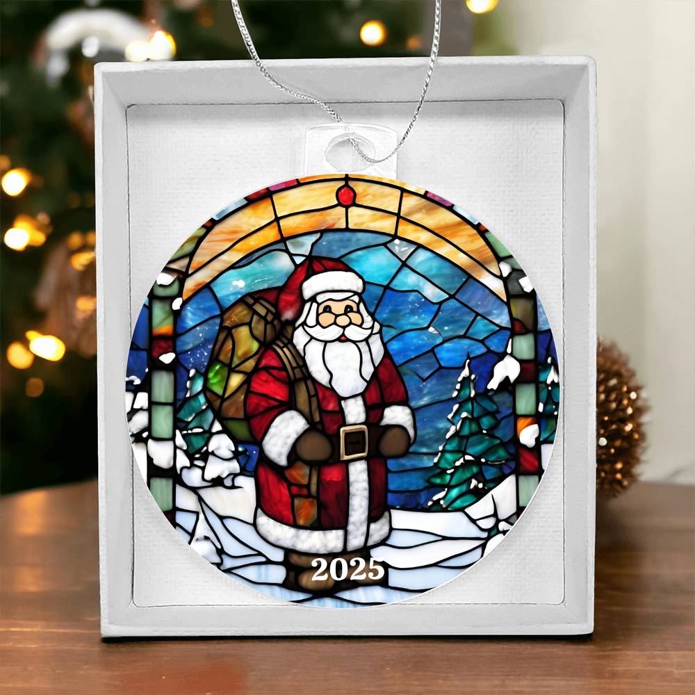 Santa Stained Glass Ornament
