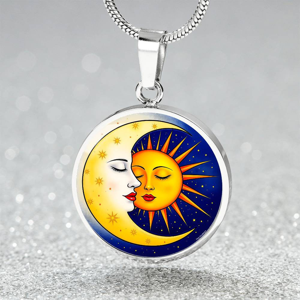 Sun Moon Pendant Necklace with Engraving-[Heartfelt Family Gift]