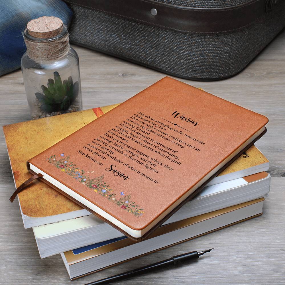 Strength of a Warrior Vegan Leather Journal, Personalized Inspirational Gift, Custom Engraved Notepad, Courage Resilience Diary