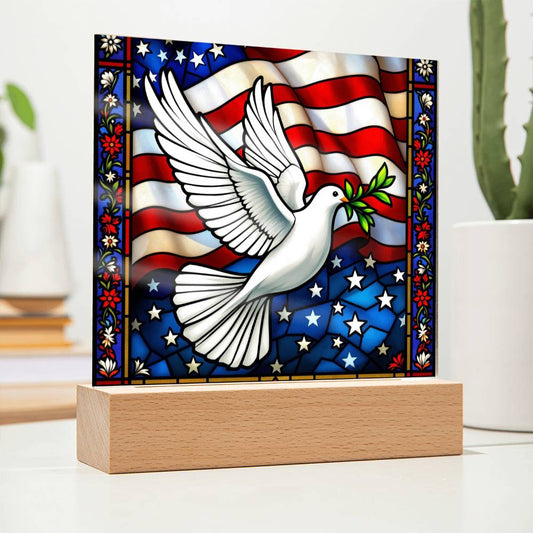 Peace Dove Memorial Flag Lighted Plaque