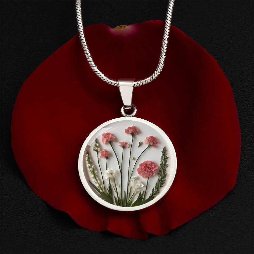 January Birthflower Necklace Carnation and Snow drop Floral pendant-[Heartfelt Family Gift]