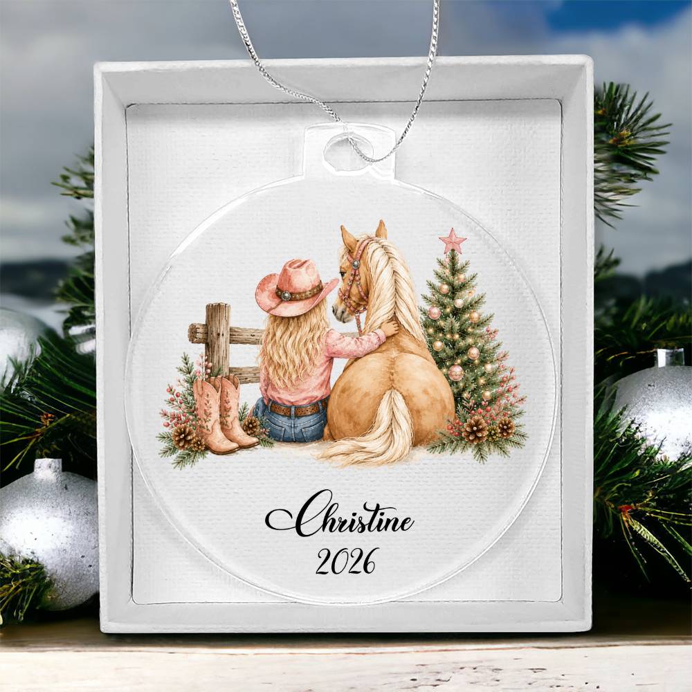 Personalized Cowgirl Horse Ornament