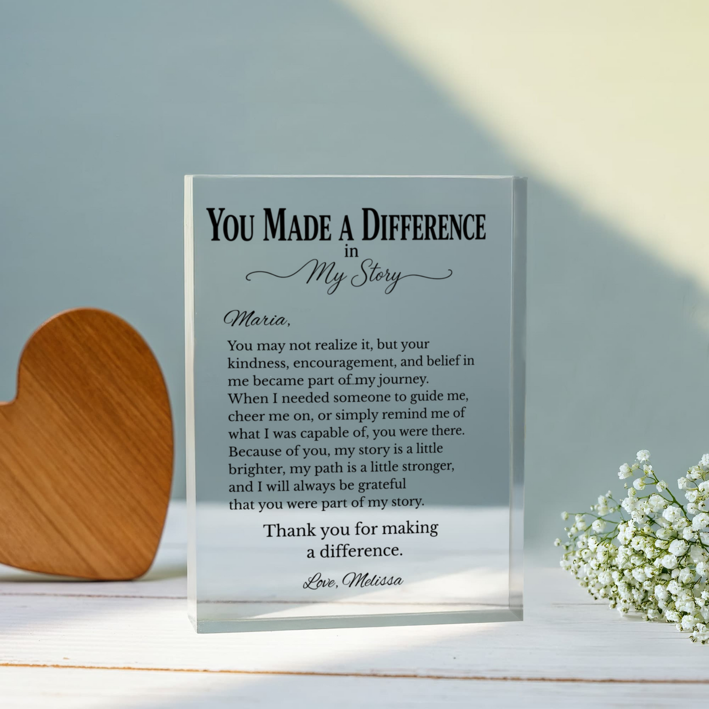 Difference Maker Appreciation Plaque for Friend, You Made a Difference Gift, Thank You Friendship Keepsake