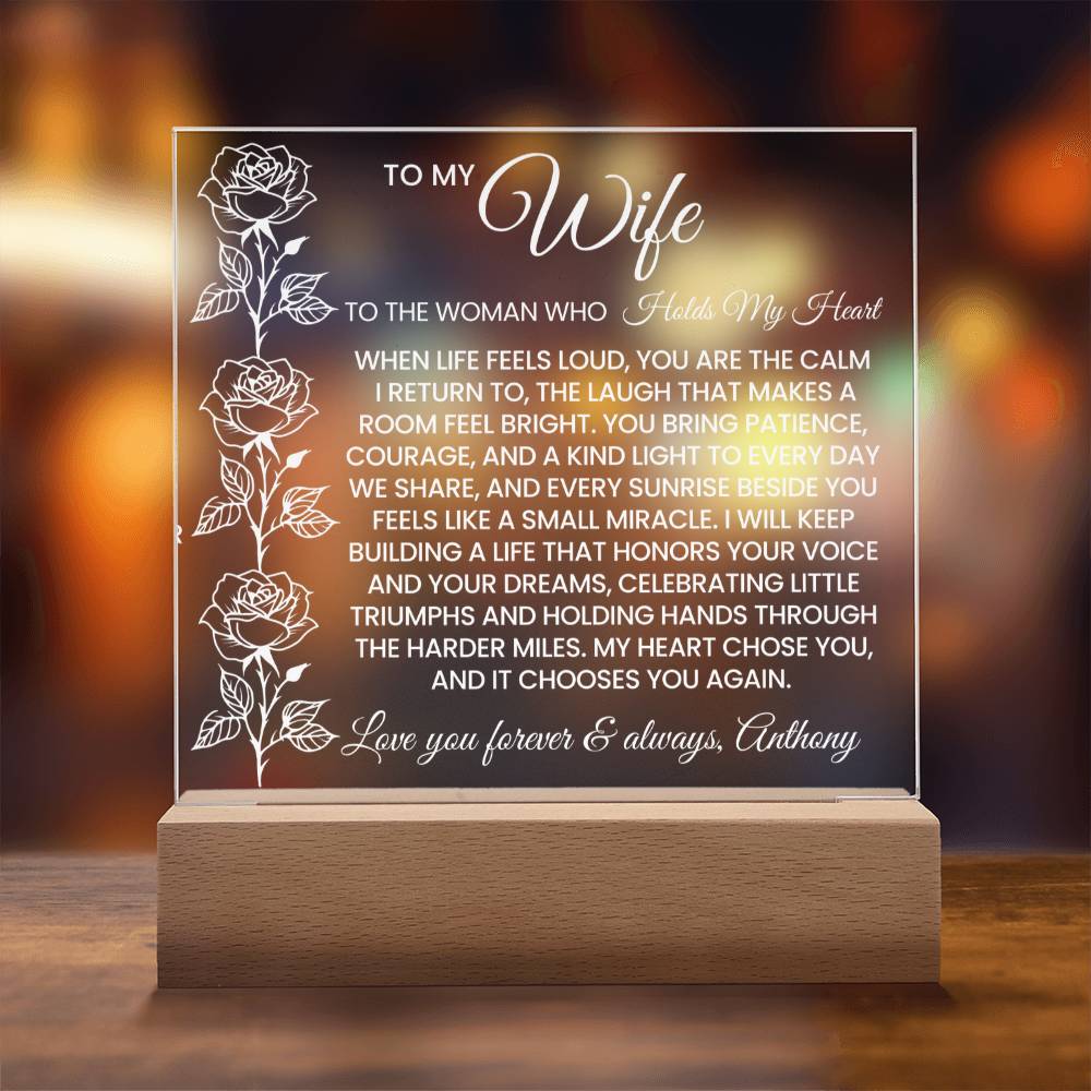 Wife Roses Lighted Plaque Gift