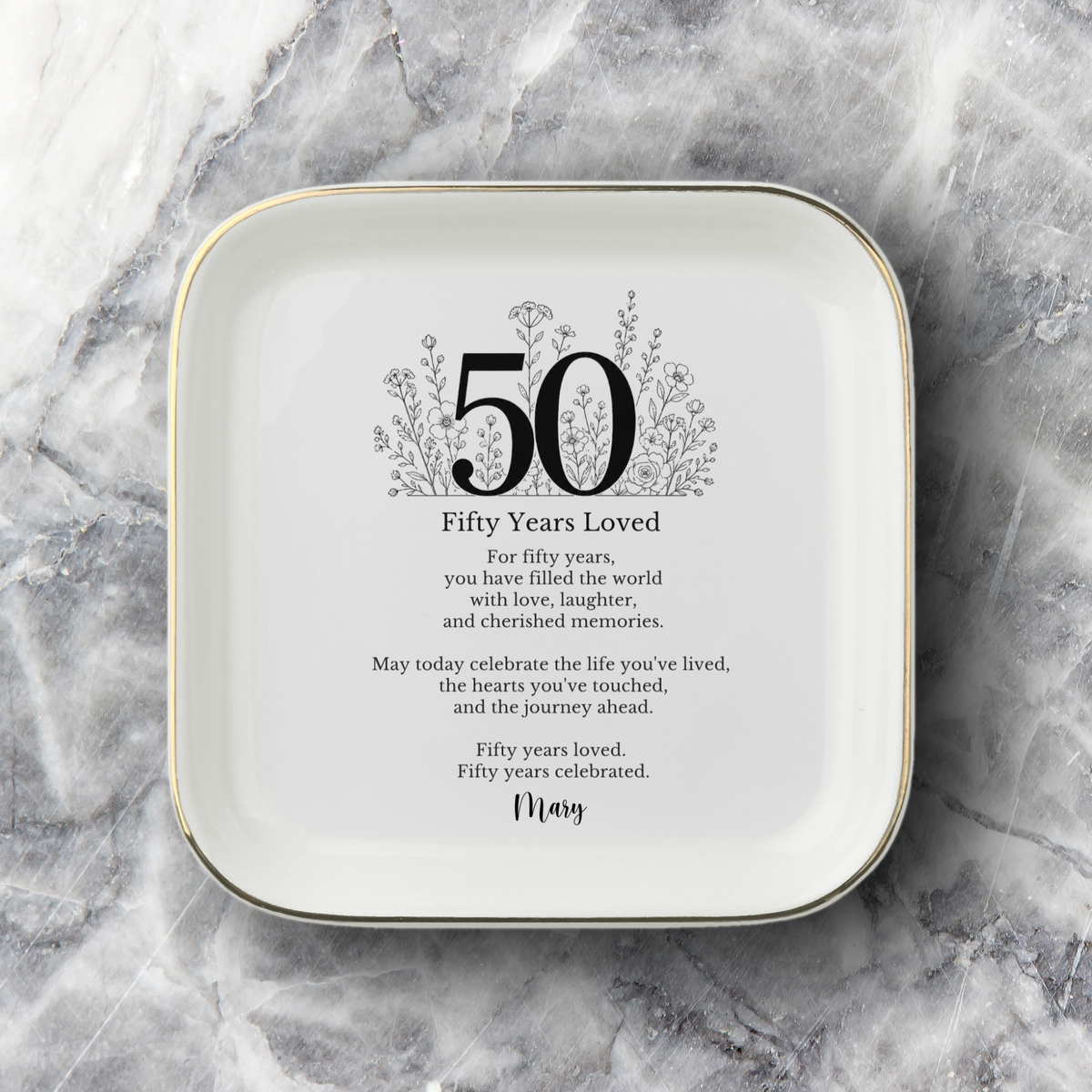 50th Birthday Jewelry Ring Dish