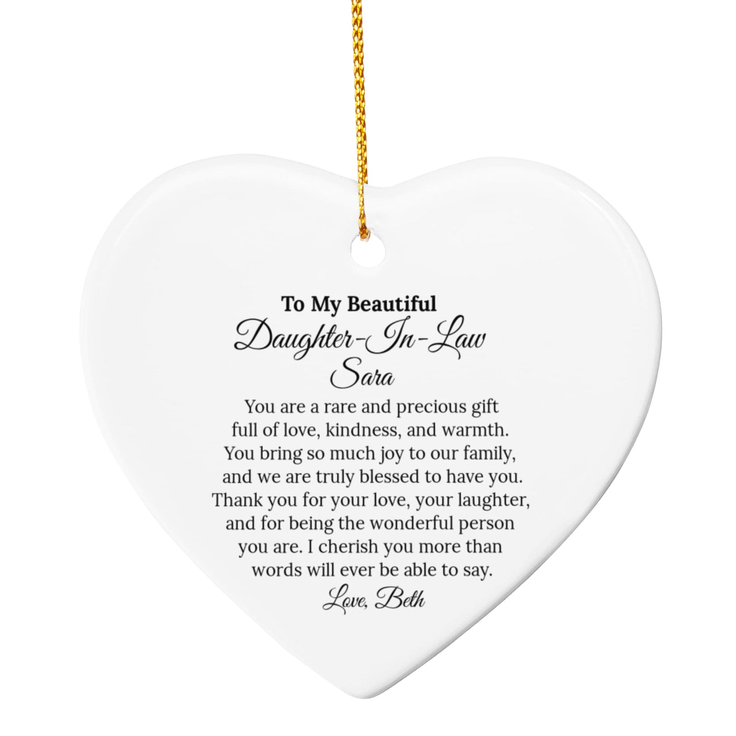 To My Daughter in Law Ceramic Heart Ornament