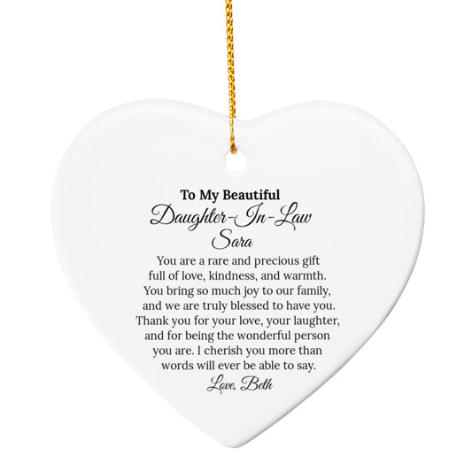 To My Daughter in Law Ceramic Heart Ornament