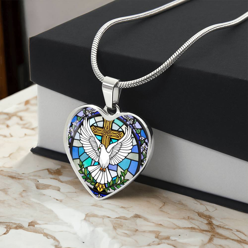 Hol Cross and Dove Engraved Pendant Necklace