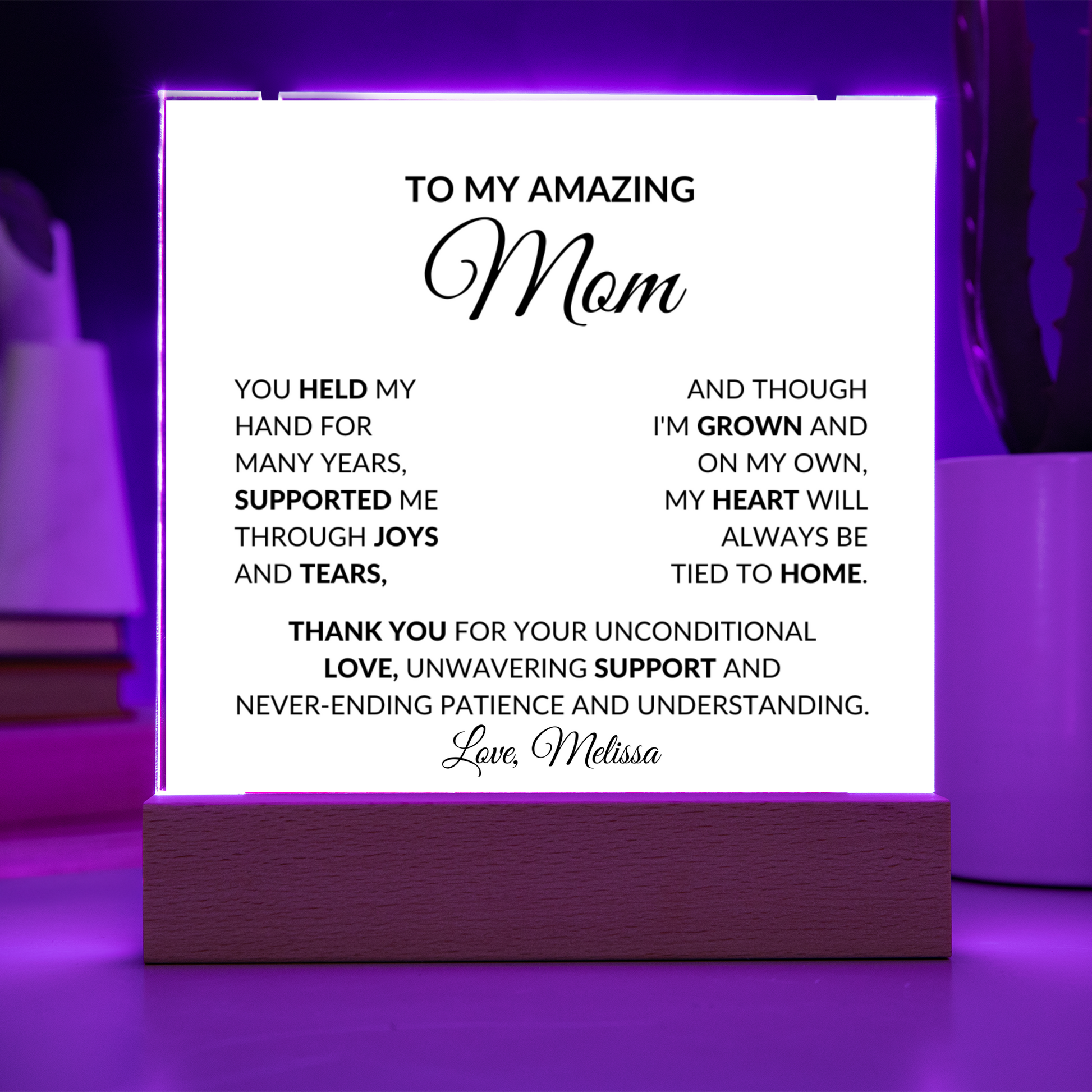 To My Mom Heart Necklace with Lighted Necklace Holder Plaque Gift Set-[Heartfelt Family Gift]