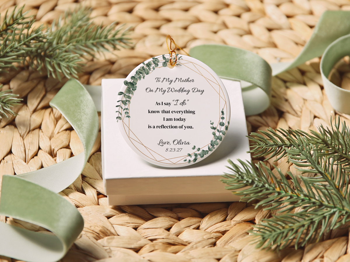 Wedding Day Gift for Mom, Mother of the Bride Ornament, To My Mother Wedding Keepsake, Personalized Bridal Christmas Ornament