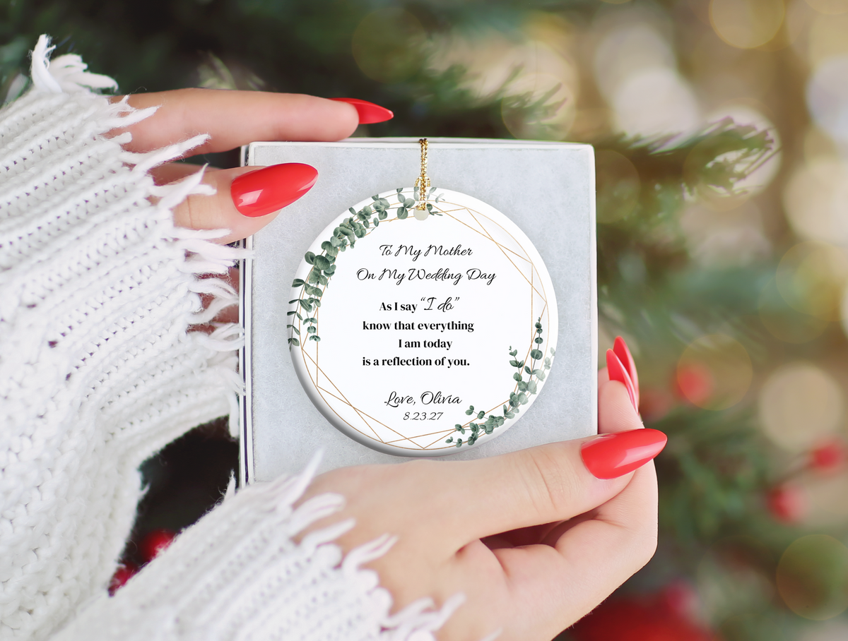 Wedding Day Gift for Mom, Mother of the Bride Ornament, To My Mother Wedding Keepsake, Personalized Bridal Christmas Ornament