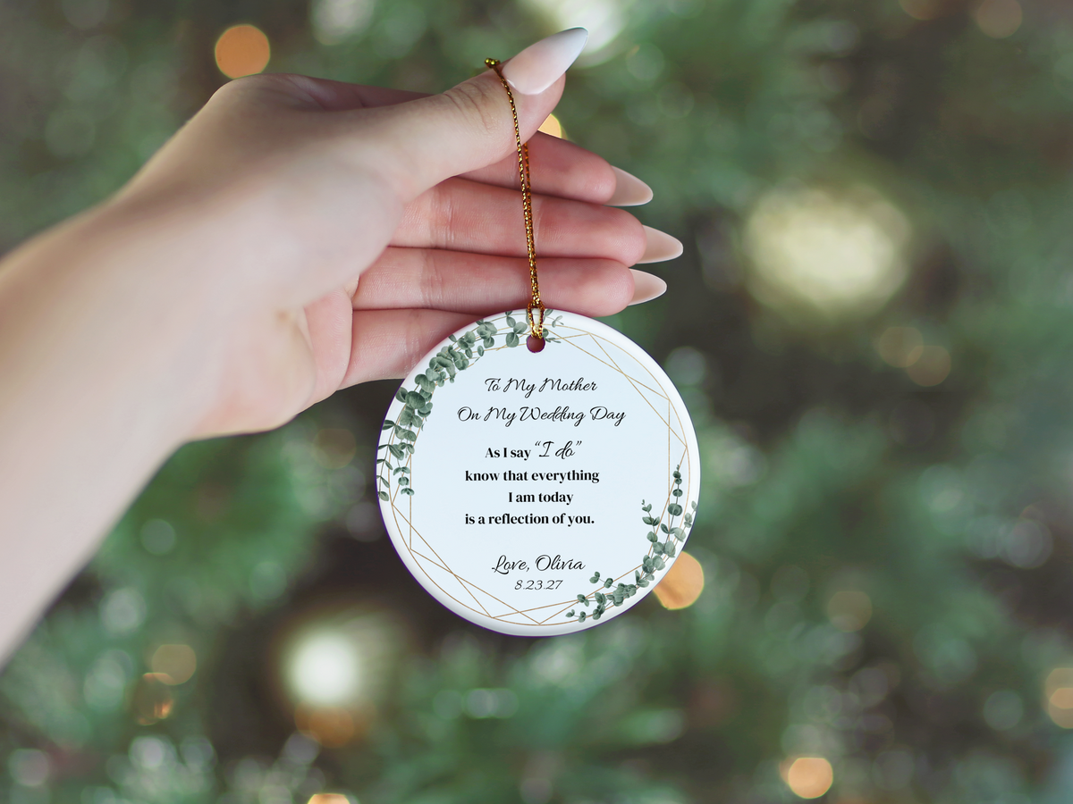 Wedding Day Gift for Mom, Mother of the Bride Ornament, To My Mother Wedding Keepsake, Personalized Bridal Christmas Ornament