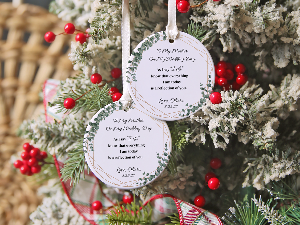 Wedding Day Gift for Mom, Mother of the Bride Ornament, To My Mother Wedding Keepsake, Personalized Bridal Christmas Ornament