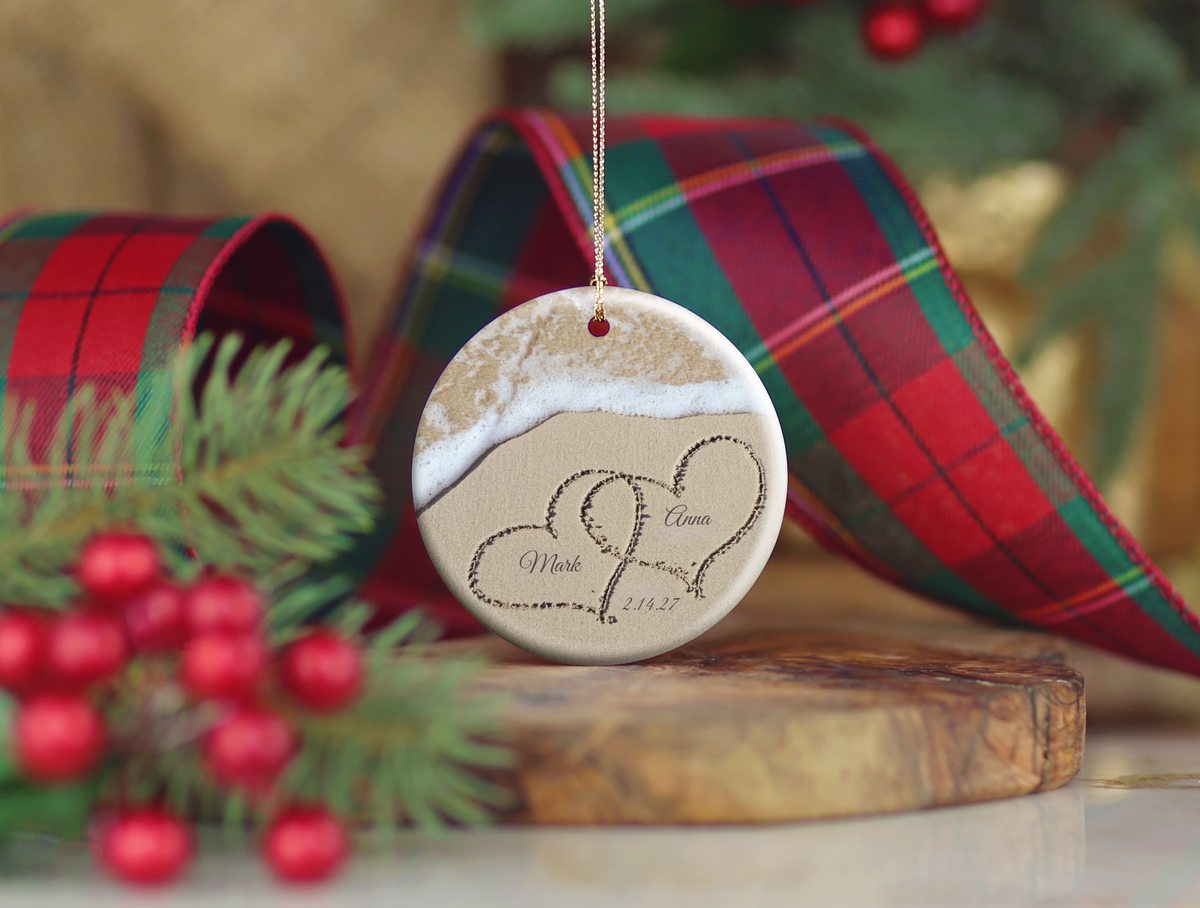 Names In The Sand Beach Anniversary Ornament