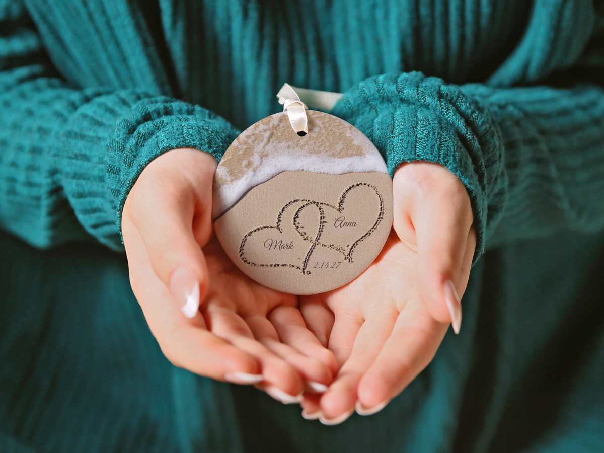 Names In The Sand Beach Anniversary Ornament