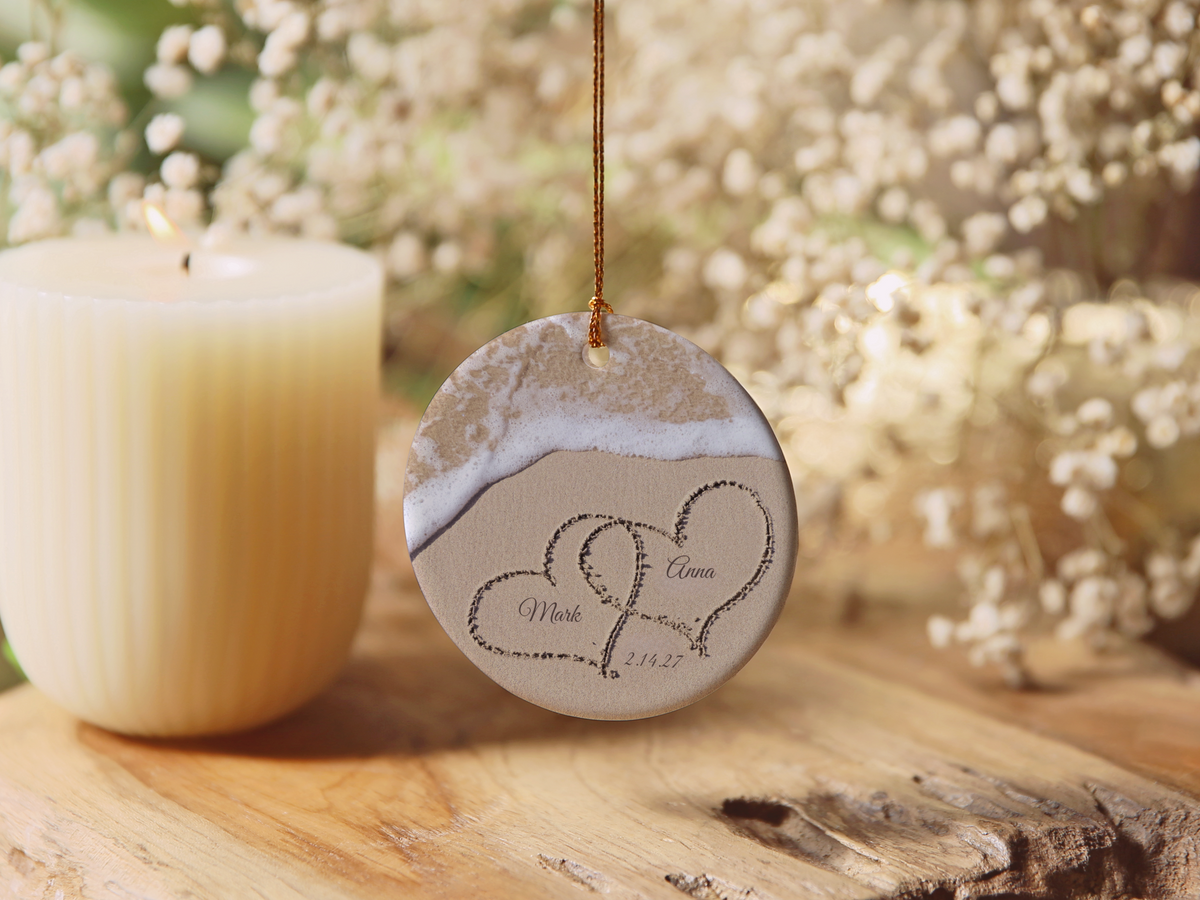 Names In The Sand Beach Anniversary Ornament