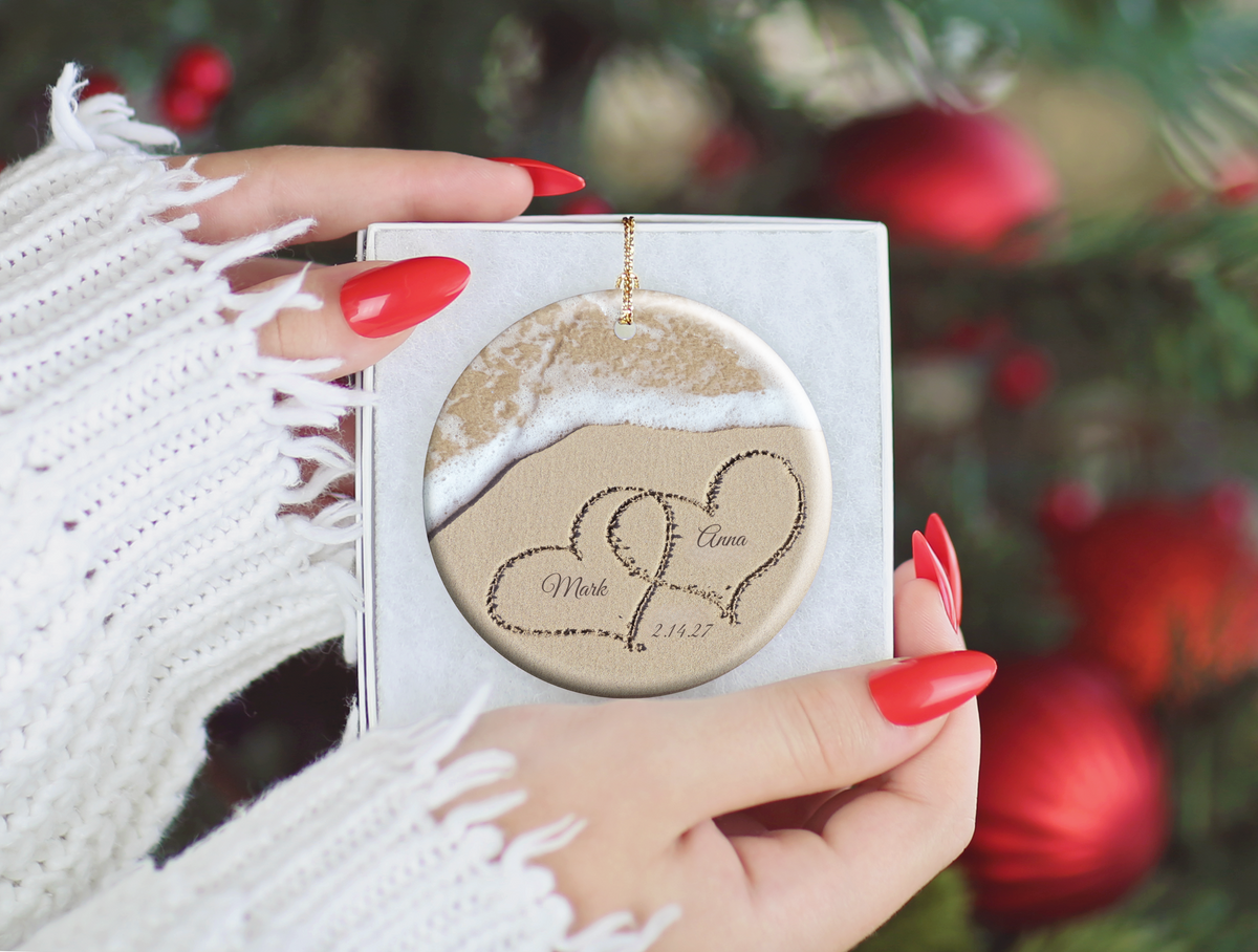Names In The Sand Beach Anniversary Ornament