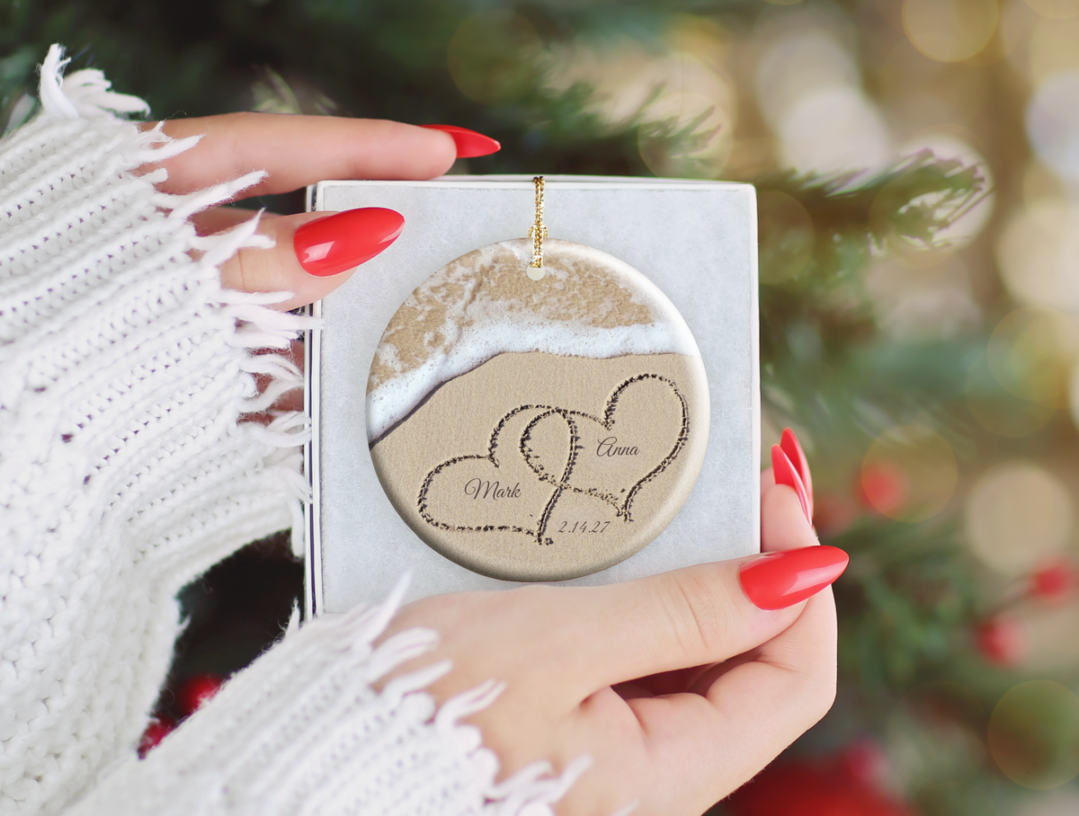 Names In The Sand Beach Anniversary Ornament