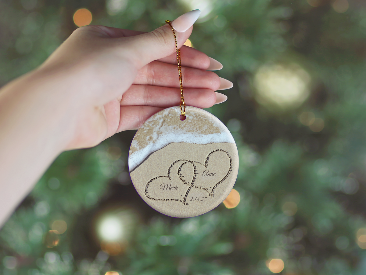Names In The Sand Beach Anniversary Ornament