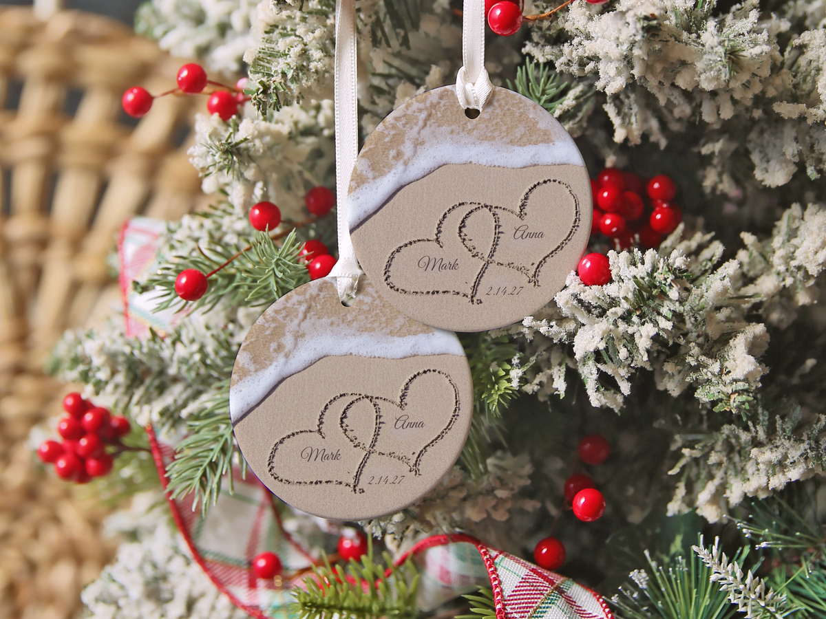 Names In The Sand Beach Anniversary Ornament