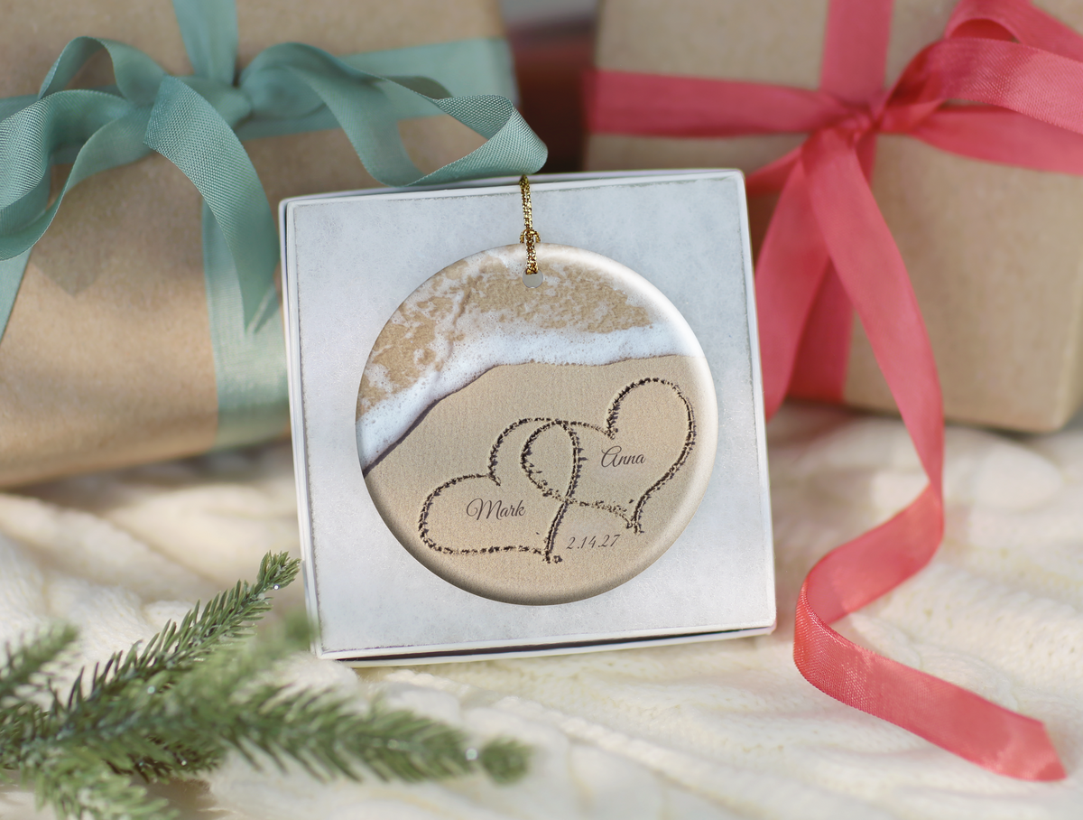 Names In The Sand Beach Anniversary Ornament